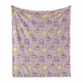 thumbnail image 1 of Tea Party Soft Flannel Fleece Throw Blanket, Polka Dots Background with Teapots Teacups Retro Cartoon Style, Cozy Plush for Indoor and Outdoor Use, 60" x 80", Pale Green Turquoise, by Ambesonne, 1 of 6