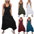 thumbnail image 6 of Oversized Buttons Suspender Jumpsuits for Women Square Neck Sleeveless Harems Pants Casual Loose Solid Rompers with Pocket Black,M, 6 of 6