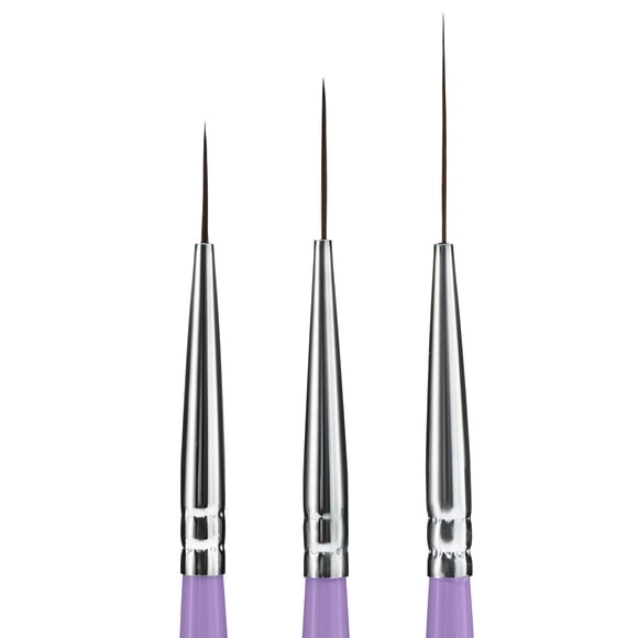 Beaute Galleria Juego de 3 brochas largas para decoración de uñas (0.472 in, 0.630 in, 0.866 in) para detallar líneas finas y largas, rayas, bloques de color de un solo trazo