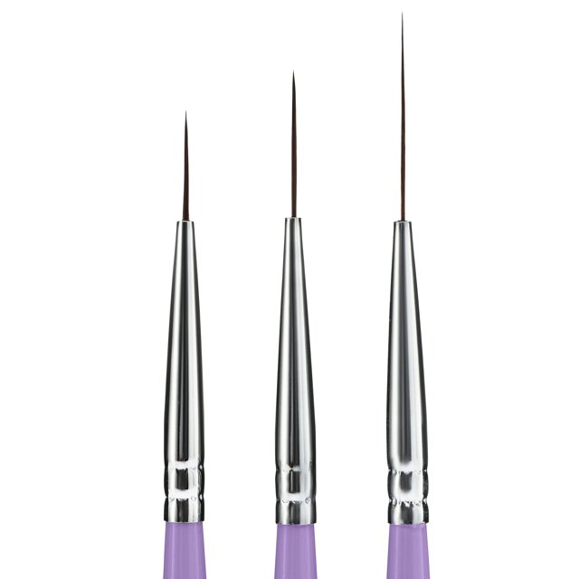 Beaute Galleria Juego de 3 brochas largas para decoración de uñas (0.472 in, 0.630 in, 0.866 in) para detallar líneas finas y largas, rayas, bloques de color de un solo trazo