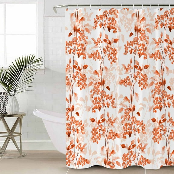 Burnt Orange Botanical Waterproof Fabric Shower Curtain, Vintage Nature Flower Shower Curtain for Bathroom Curtains Bathtubs Hotel Washable Shower Curtains with 12 Hooks Standard 72x72
