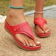 thumbnail image 6 of KIJBLAE Women's Sparkly Shiny Accent Wedge Flip Flops, Thick Sole Wide Width Comfort Casual Summer Beach Outdoor Slippers Red 38, 6 of 7