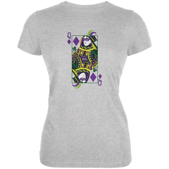 Mardi Gras Queen of Diamonds Heather Grey Juniors Soft T-Shirt - 2X-Large