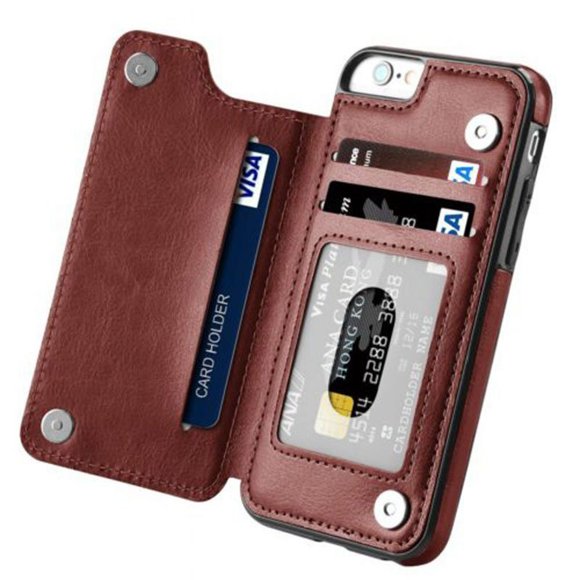 Étui Portefeuille en Cuir Magnétique Multifonction avec Fente pour Carte, Protection Complète Antichoc pour iPhone X 7/8 7/8 Plus Marron