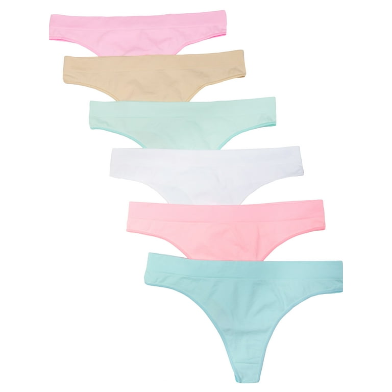 Kalon Women's 6 Pack Seamless Nylon Spandex Thong Panties 