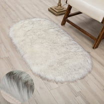Soft Plush Area Rug Oval 20x 32inch Shaggy Faux Sheepskin Small Fuzzy Black and White Mat Chair Cushion Living Room Bedroom