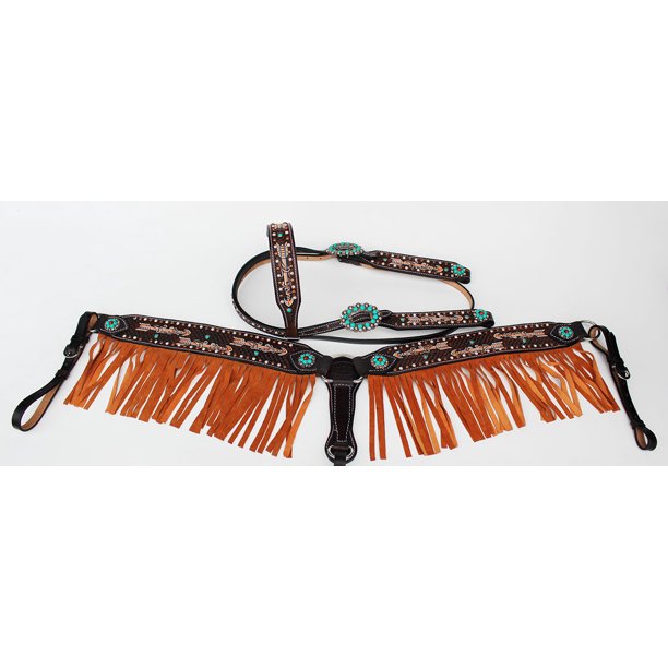 Horse Tack Bridle Western Leather Headstall Breast Collar Rodeo Orange
