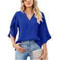 thumbnail image 2 of Chiffon V Neck Loose Top With Lace Trimmed Petal Sleeves For Women Lightweight Summer Blouse, 2 of 2