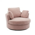thumbnail image 4 of Swivel Barrel Chair, Modern Oversized Chenille Upholstered Swivel Single Sofa Chair Armchair with Metal Base and 3 Removable Pillows, Comfy Round Leisure Lounge Chair Reading Chair for Office, Pink, 4 of 7