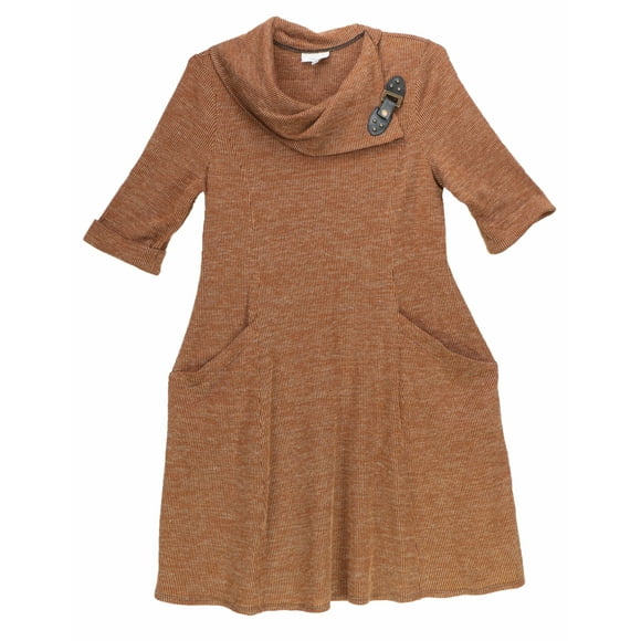 Robbie Bee Women's Brown Cowl Neck Belted Cozy Dress - L