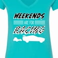 thumbnail image 4 of Inktastic Weekends Are for Racing Race Car Silhouette and Racing Flag Women's V-Neck T-Shirt, 4 of 5