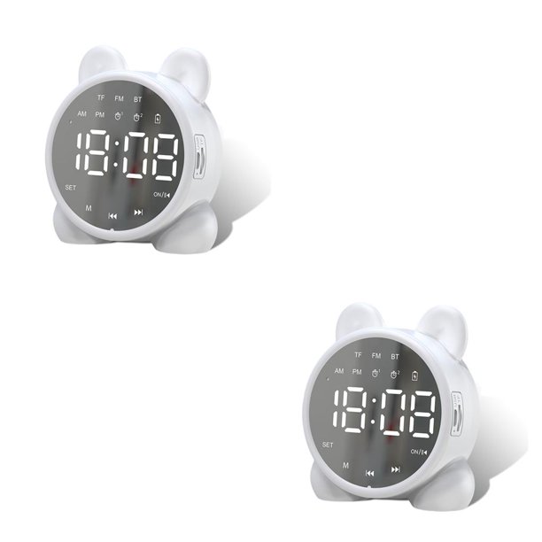 Moyic Reloj despertador con pantalla de espejo LED, reproductor de música multifuncional, recargable, compatible con Bluetooth, brillo Blanco 2Conjunto