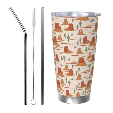 

Lukts Western Desert Nature Landscape for 20OZ Car Cup Stainless Steel Direct Drinking Straw Thermos Cup Suitable for Office Travel and Car-Straw Three-piece Set
