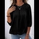 thumbnail image 5 of Camiseta de Cuello Redondo para Mujer, Blusa de Algodón de Media , Mangas 3/4, Informal, Holgada, Plisada, Básica. Negro XXL, 5 of 7
