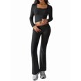 thumbnail image 3 of 2 Piece Square Neck Lounge Set Womens Wide Leg Pants Slightly Crop Top Sweatsuit Sets Dark Gray S, 3 of 9