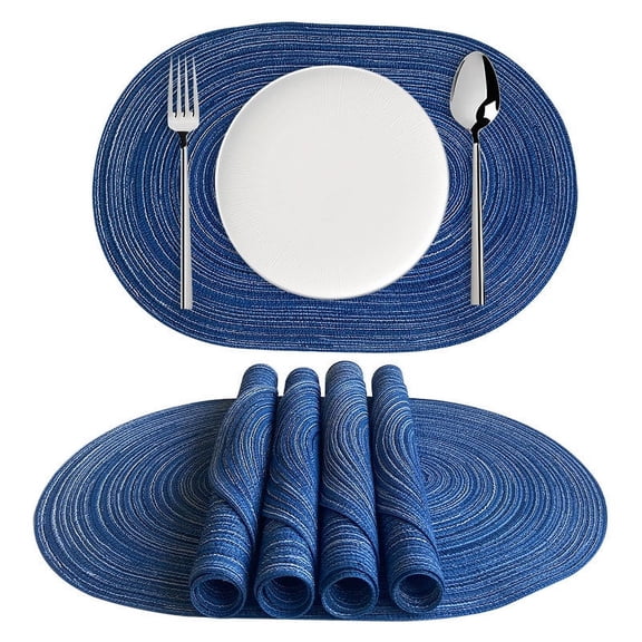 Oval Placemats Set of6 Washable Placemats Woven Placemats 17.7 x 11.8 Inch Oval Heat-Resistant Table Mats for Dining Tables, Indoor & Outdoor Decorations- Sea Blue