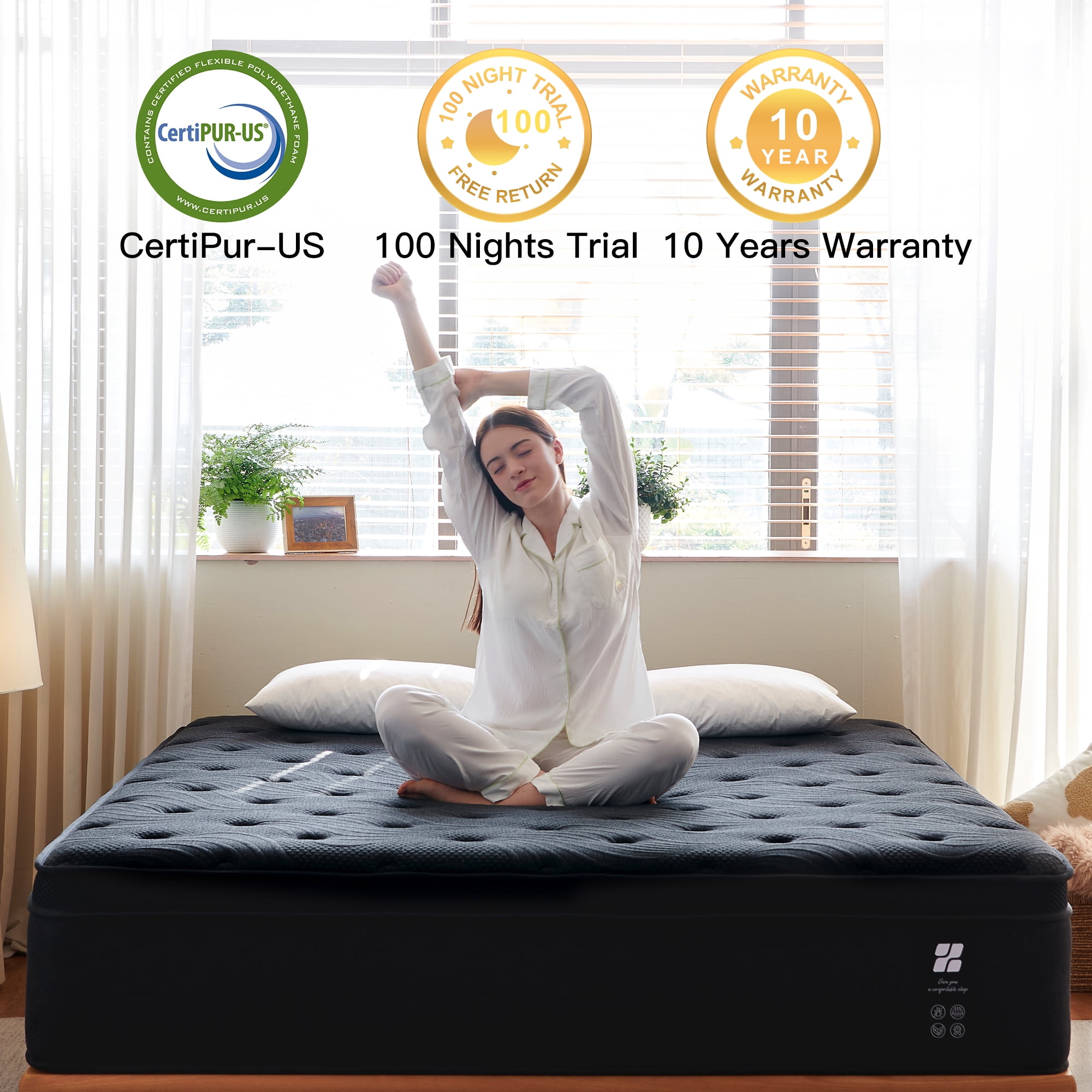Actoroom 14 inch Memory Foam Mattress King Size in a Box, Medium Firm King Hybrid Mattress with Individual Pocket Spring,Black,CertiPUR-US