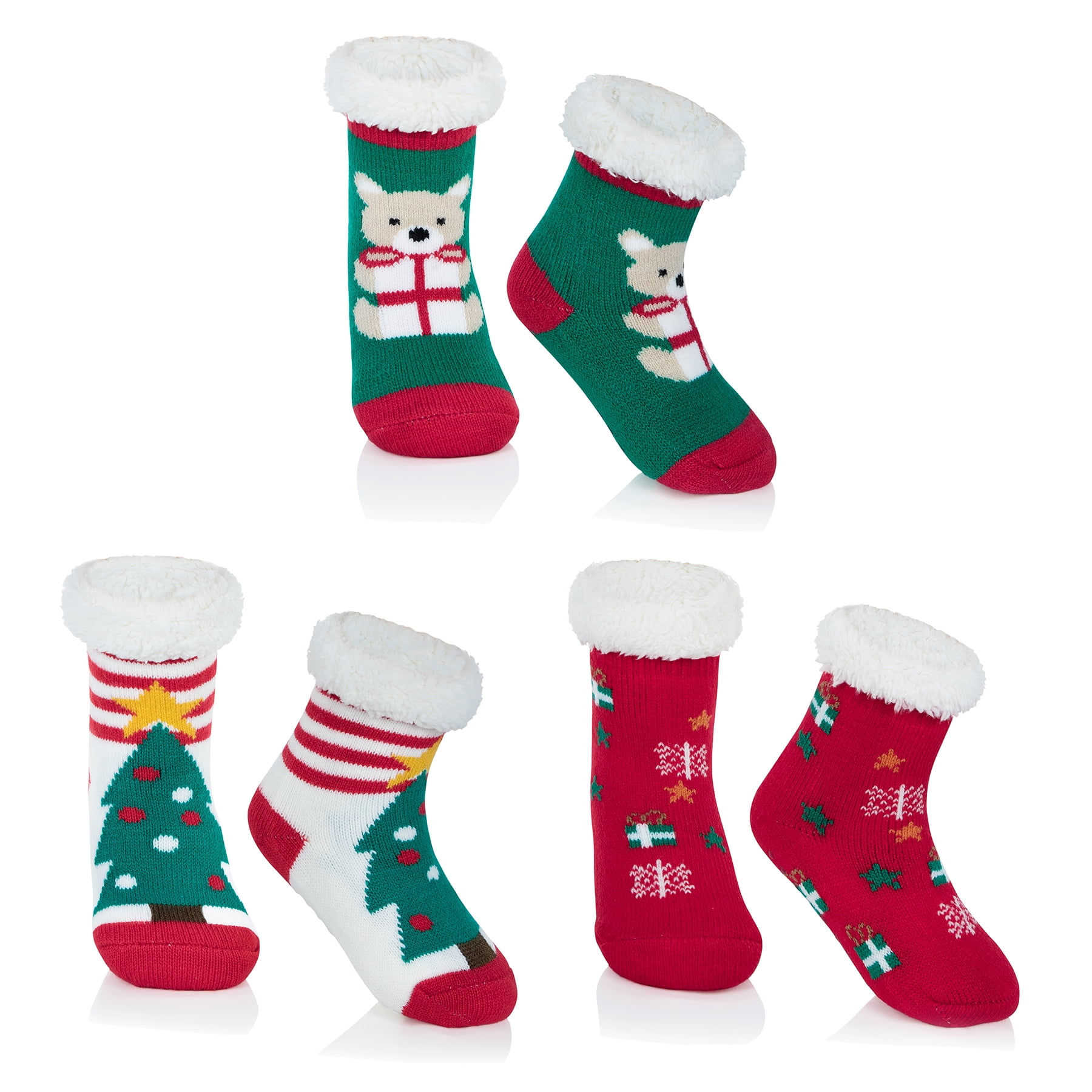 Zando 3 Pairs Warm Toddler Slipper Socks Fleece Lined Baby Christmas ...