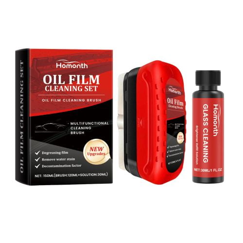 Homonth Kit Removedor de Película de Aceite para Vidrios Automotrices, Limpiador de Parabrisas Descontaminante e Impermeabilizante con Cepillo de Limpieza, Modelo HM-E03-0118-01