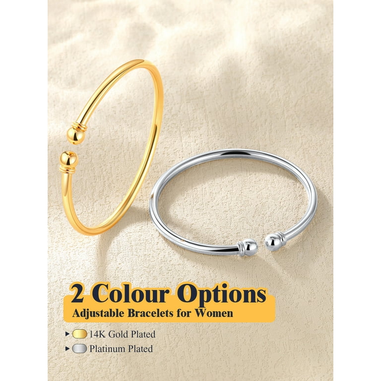U7 Women's 925 Sterling Silver Open Bangle, Gold Plated Round Ball