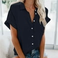 thumbnail image 2 of XIAfhje Womens Blouses & Button-Down Shirts Plus Size Blouses For Women Fashion Causal Button Solid Color Blouse Short Sleeve T-Shirt Summer Tops Loose Fit Tshirts Tees, 2 of 6