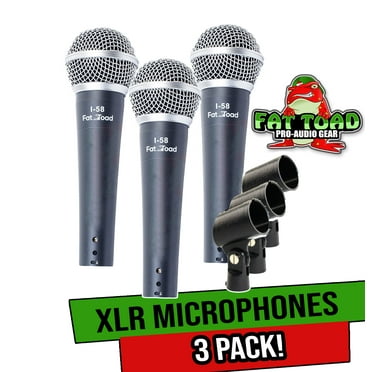 Fat Toad Vocal Handheld Microphones & Clips (3 Pack) - Professional Cardioid Dynamic, Unidirectional Mic Singing - Microphone Designed for Music Stage Performances & Studio Recording or PA DJ Karaoke