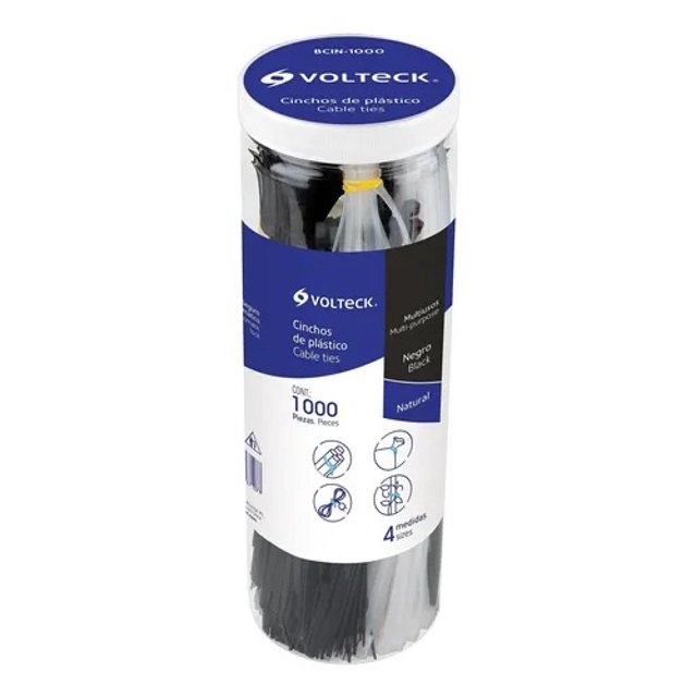 Cinchos Plasticos Voltech Bote 1000 Pz BCIN-1000 Negro Y Natural