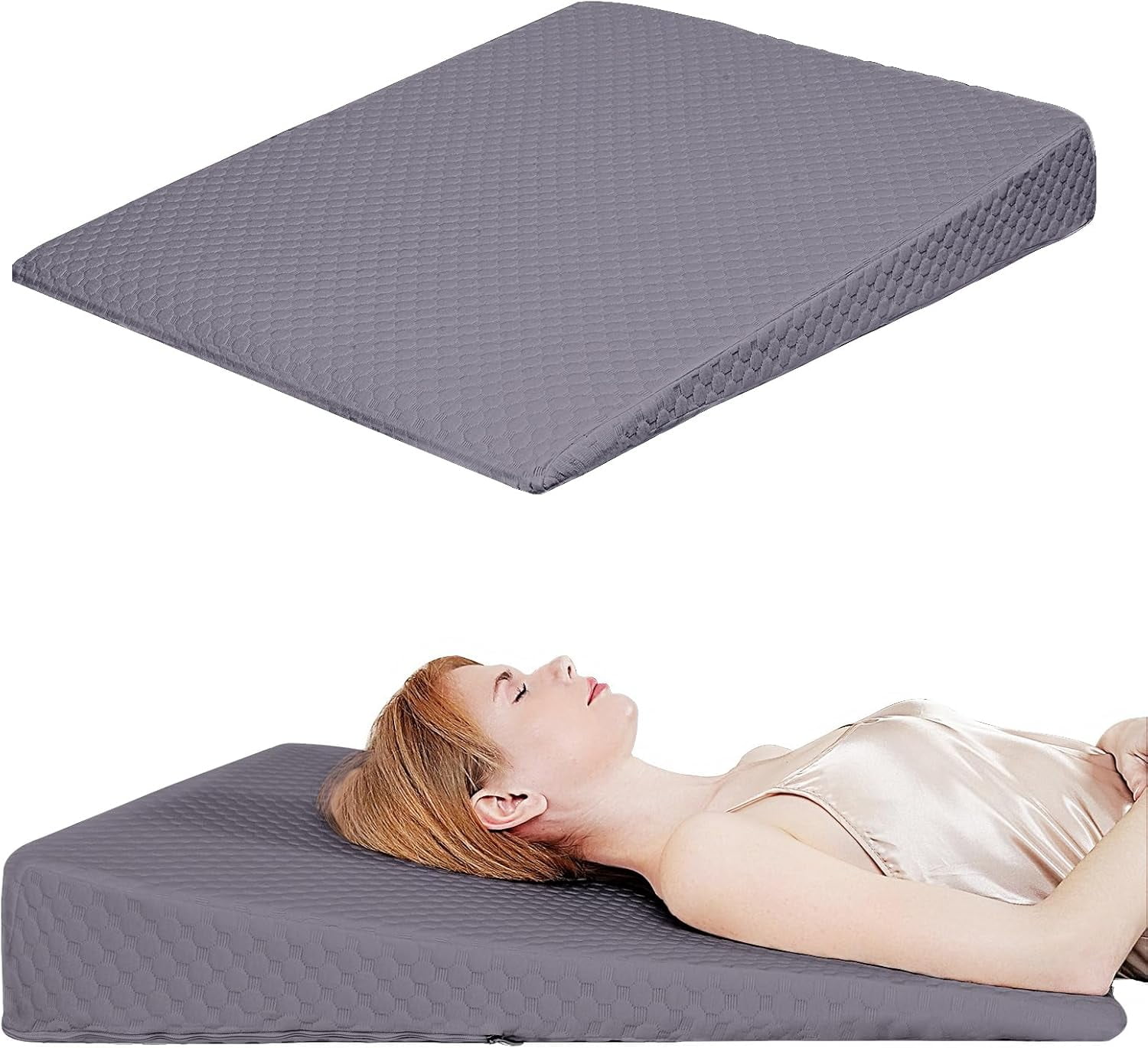 KitchenKey Wedge Pillow, Bed Wedge Pillows for Sleeping, Snoring, Back Support, After Surgery, Foam Triangle Pillow, Removable Washable Cover (Gray White 5in, 5in)