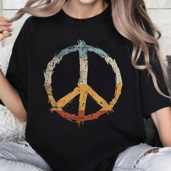100% Cotton Unisex Retro Vintage Design Peace Sign T-Shirt