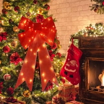 24in LED Hanging Bow for Christmas Tree, Large Red Pre-Lit Bow with 300 LEDs, Outdoor Indoor Xmas Decoration for Mantle, Wreath, Staircase, Party Backdrop, 23.2x16.1 inch Festive Decor