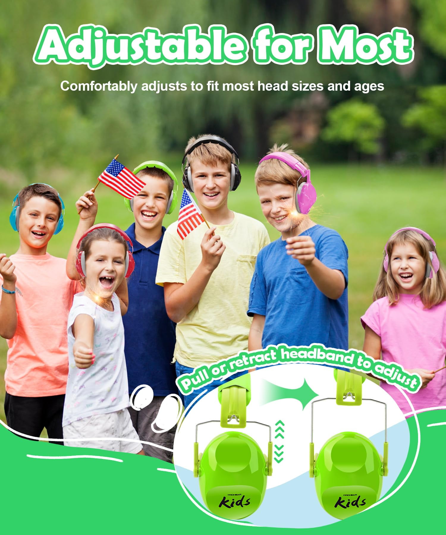PROHEAR 032 2.0 Kids Noise Cancelling Headphones with Adjustable Headband - 25dB NRR Autism Ear Protection for Child at Mowing Studying Sleeping Racing - Green and Blue, 2 Pack