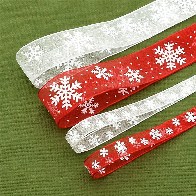 4 Rolls 100 Yards Christmas Snowflake Ribbons for Gift Wrapping, 10mm Wide  Red and Green Satin Ribbon for Festival Holiday Party Decorations DIY