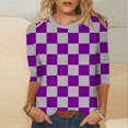 thumbnail image 2 of Trendy 3/4 Length Sleeve Tops for Women Graphic Plaid Print Crewneck Base Tee Fall Spring Summer Tshirts (2XL, Purple), 2 of 6