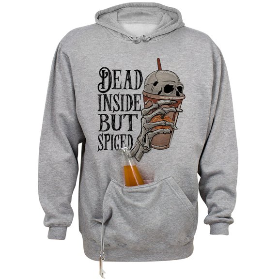 Dead Inside but Spiced Beer Holder Tailgate Hoodie Sweatshirt Unisex Large Oxford