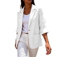 thumbnail image 4 of 2026 Summer Linen Blazer Women-3/4 Sleeve V Neck Ruched Sleeve Button down Lightweight Breathable Business Casual Work Jackets Pocket by Awwp White M, 4 of 7