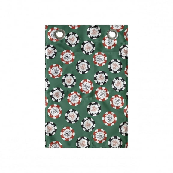 Casino Hanging Pocket Organizer, Poker Chips Pirates Money Diagonal Bones Skull Risk Art, Printed Polyester Storage Bag with Pockets, 14" x 20", Jade Green Red