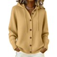 thumbnail image 7 of LEKODE V Neck Button Down Ribbed Knit Hooded Cardigan for Women Drawstring Long Sleeve Soft Loose Fit Spring Fall Layering Jacket with Side Pockets Khaki 4XL, 7 of 7