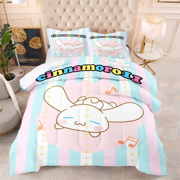 Twin/Twin XL Comforter Set - 3 Pieces Cinnamoroll Comforter Bedding Sets for All Season, Bed in a Bag with Quilt & Pillowcases