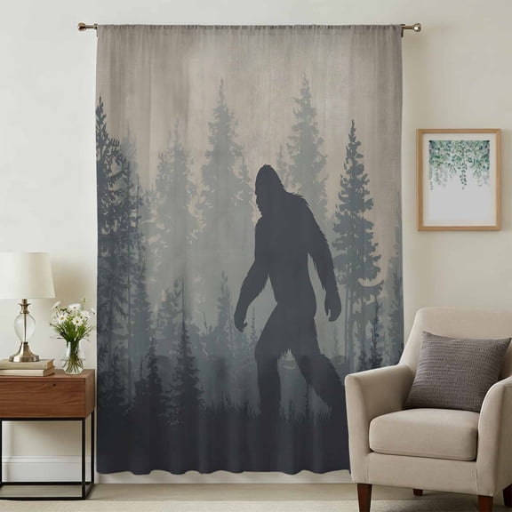Misty Forest Sheer Curtains 96 Inches Long, Pine Trees Gray Foggy Vintage Rustic Light Filering Curtains, Privacy Drapes Simi Floor to Veiling Curtain for Living Room Bedroom Large Window Treatment