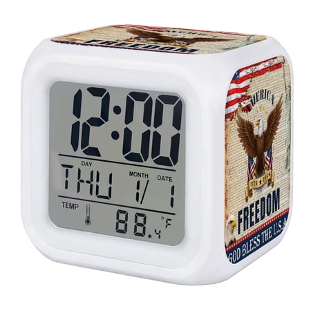 Independence Day Digital Alarm Clock for Bedrooms,Smart LED Alarm Clock with 7 Color Changing Night