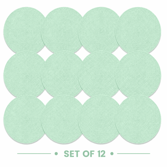 Shyamali Woven Placemats Set of 12, 16 " Round Braided Placemats for Dining Table, Heat-Resistant & Washable, Light Green