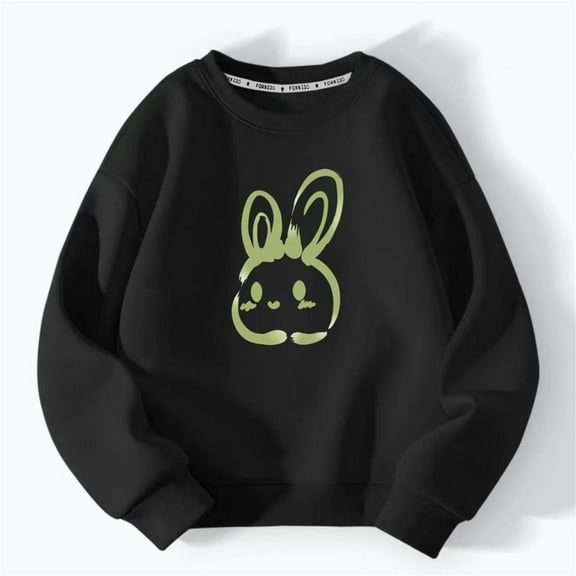 Cute Sweatshirts for Boys Girls Animal Bunny Print Cotton Round Neck Easter Tops Unisex Child Fall Winter Clothing (3-4 Years, Black)