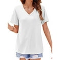 thumbnail image 4 of Short Sleeved Women V-Neck Solid Color Loose T-Shirt Tops, 4 of 5