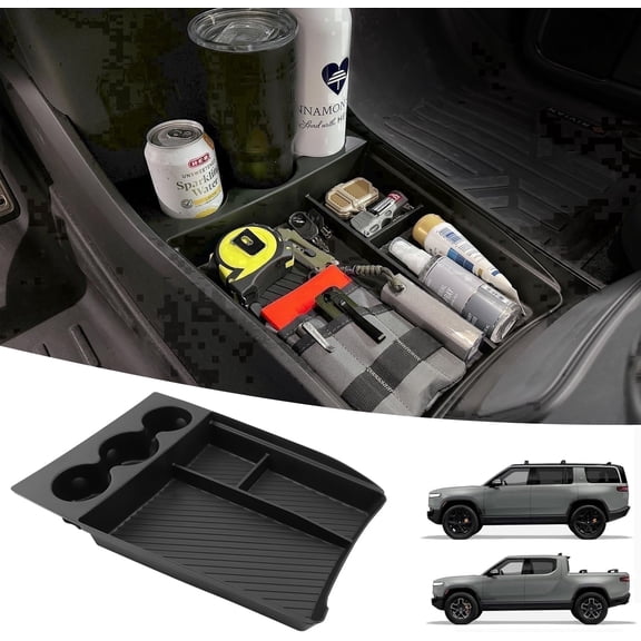 Wuchurth Lower Center Console Organizer for 2022-2026 Rivian R1T & R1S Accessories, Floor Console Storage Tray Insert with Cup Holder