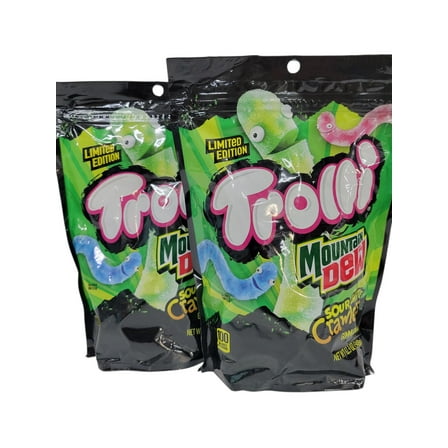 Limited Edition Trolli Mountain Dew Sour Brite Crawlers Gummy Candy 12.3 oz Bag - Pack of 2