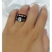 ringheart Black Matching Rings His Her Ring Sets Couple Rings Red CZ Women Wedding Ring Sets for Him and Her Men and Women Ring