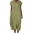 thumbnail image 3 of Oksale Tshirt Dresses for Women Loose Short Sleeve Linen Dress with Pockets Casual Crewneck Maxi Dresses Army Green XL, 3 of 9