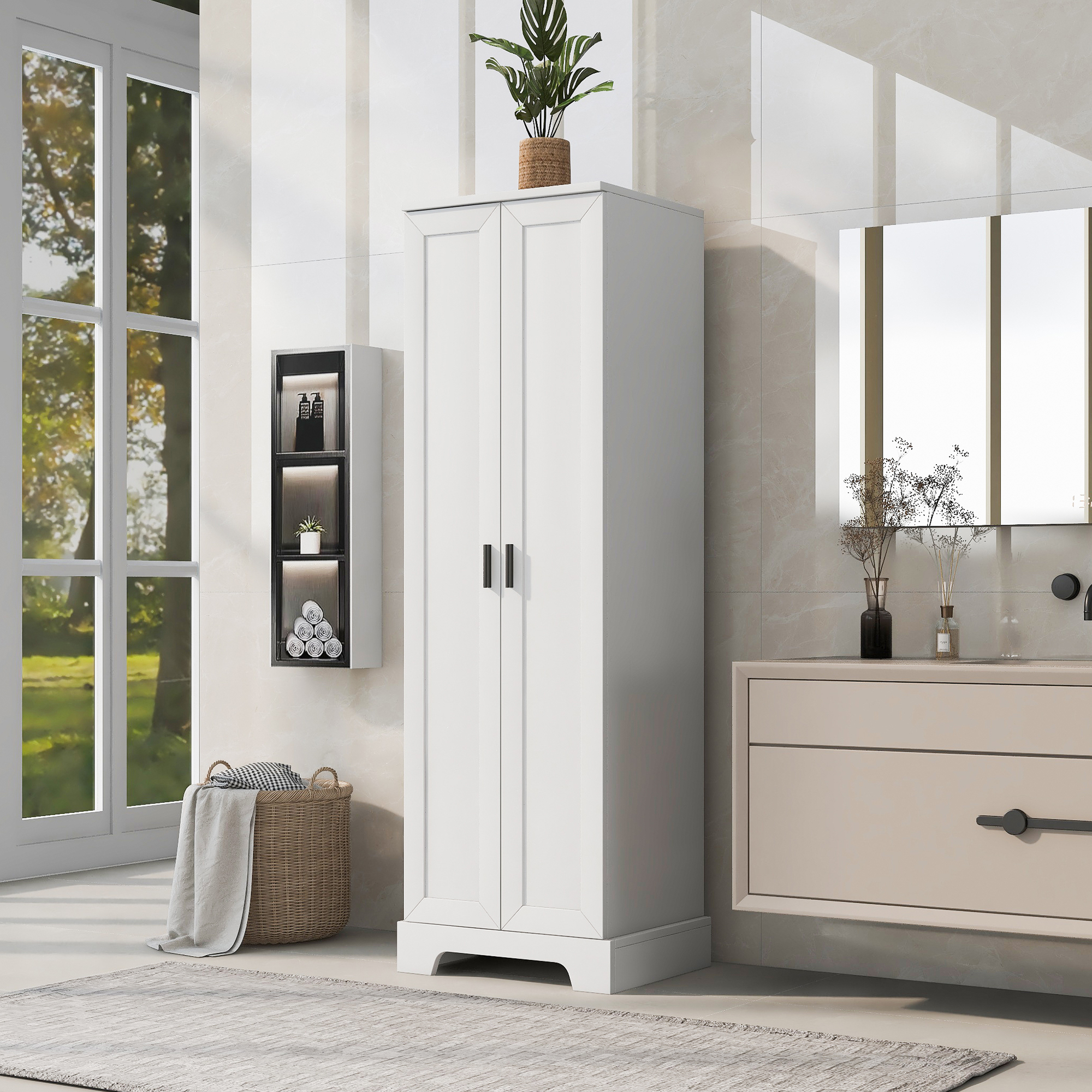 71" Tall Storage Cabinet with Two Doors 5 Layer Adjustable Shelf , MDF Board Floor Cabinet for Dinning Room ,Kitchen,Bathroom, Office
