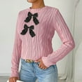 thumbnail image 5 of Women's Crew Neck Bowknot Decor Cable Knit Drop Shoulder Long Sleeve Casual Pullover Sweater Ribbed KnitCardigan Outerwear Valentine's Day Tops Fall Warm Outfits, 5 of 6