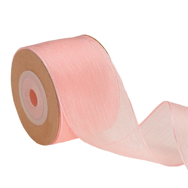 Cinta de Organza con Alambre Uxcell, Rosa Brillante de 1-1/2 Pulgadas x 10 Yardas, Tela Sedosa para Manualidades